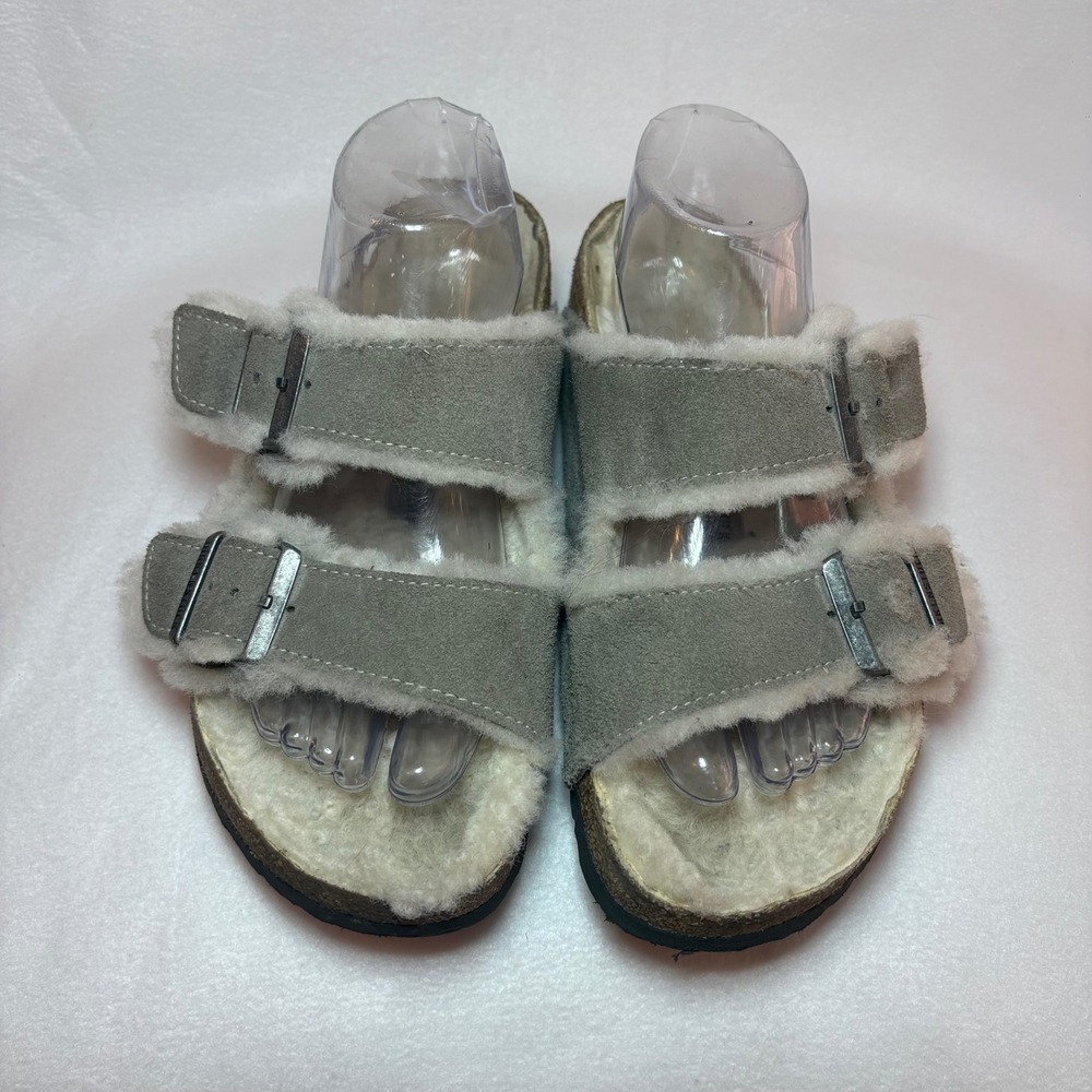 Birkenstock Arizona Shearling Grey Suede Sandals 40 Womens 9 L10